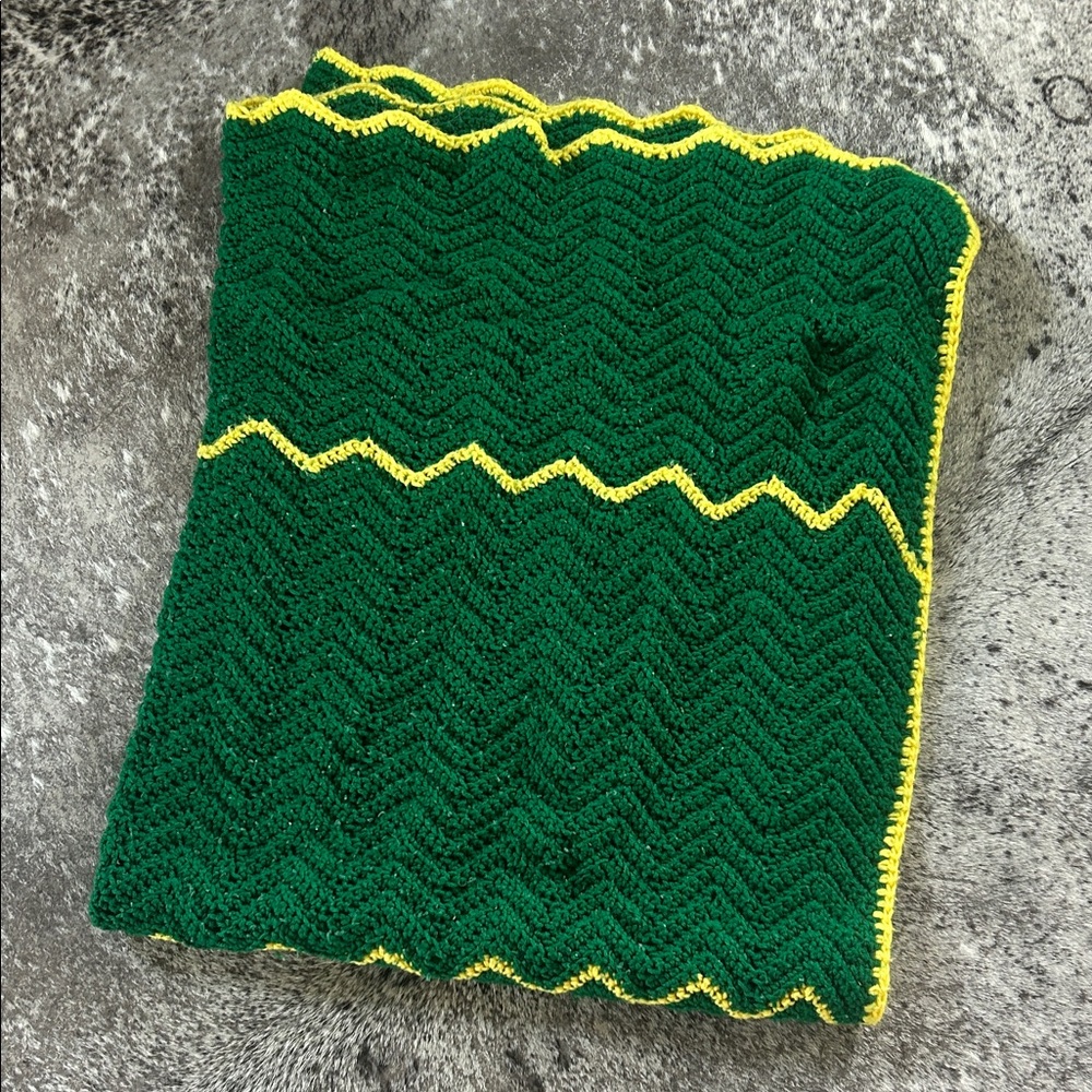 Green and Yellow Chevron Knit Blanket